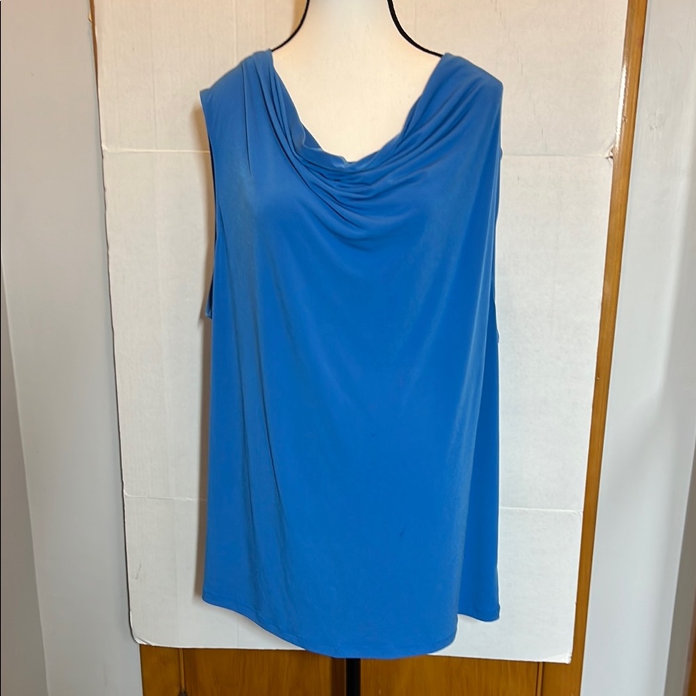 Ellen Tracy Blue Draped Sleeveless Blouse